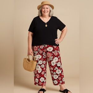 Josephine Chaus Floral Wide Leg Pants - 100% Silk Pull Up Comfy Colorful size XL